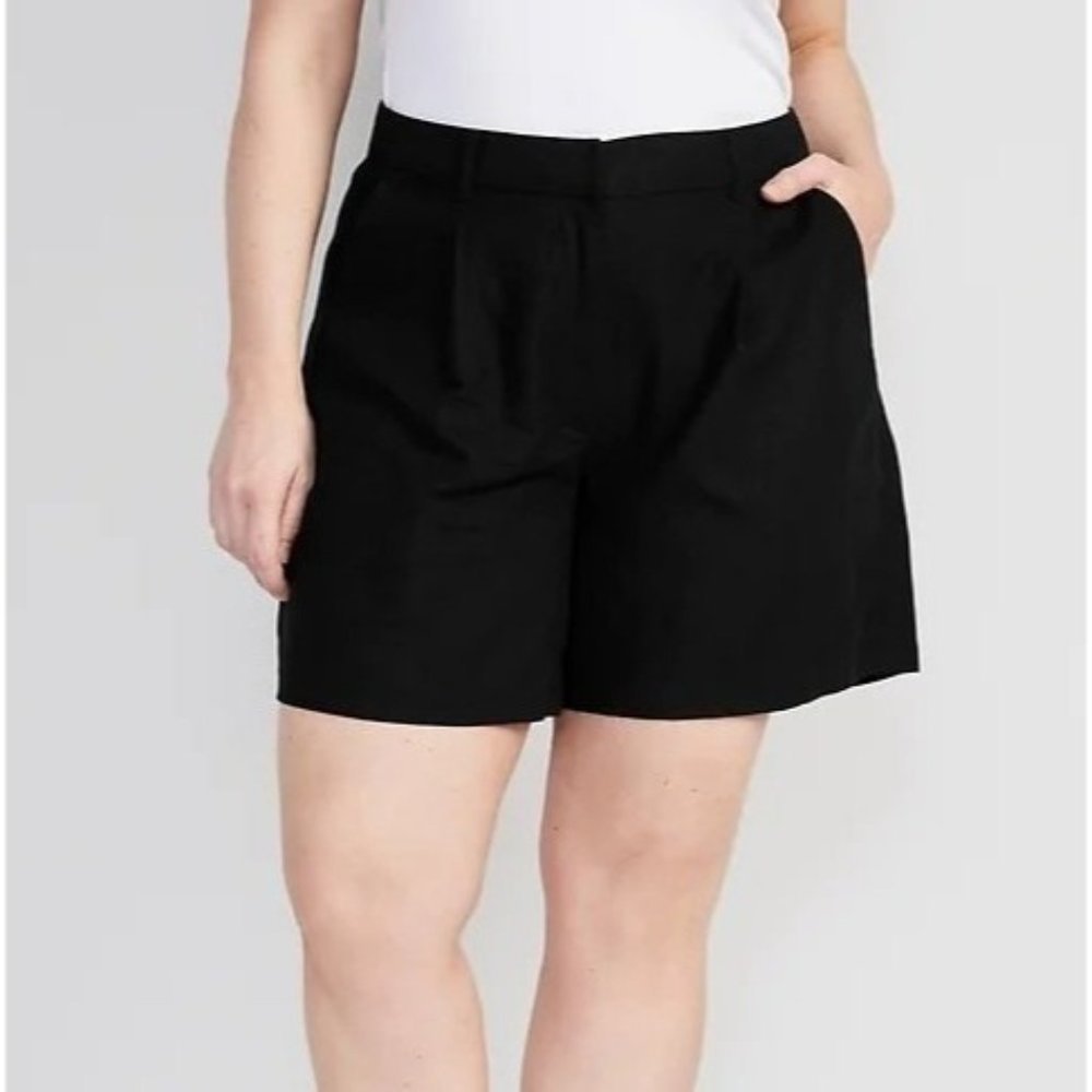 Old Navy Shorts Women 2x Black Linen Blend High Waisted Taylor Trouser Shorts - Picture 14 of 15